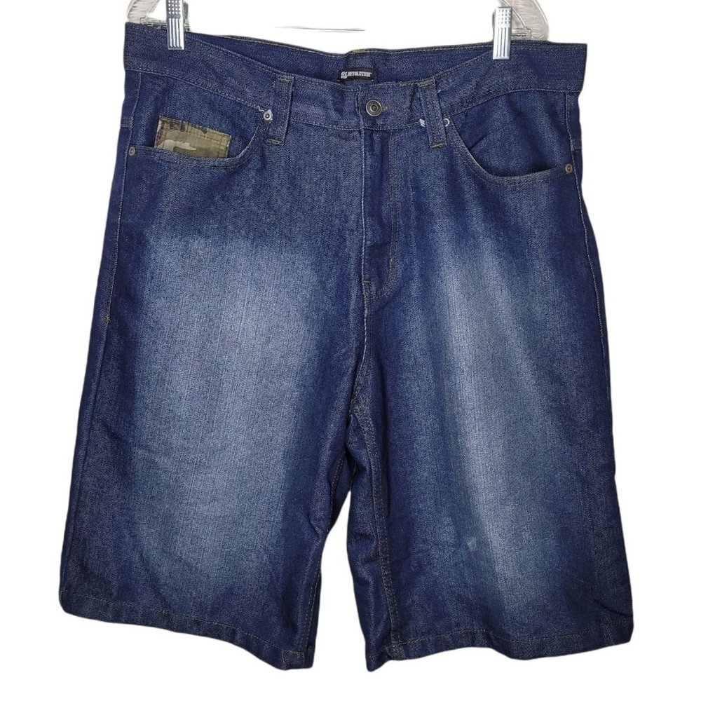 OT Revolution Dark wash Jean Shorts with Camo pockets Mens size 34 Waist